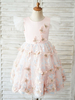 Blumenmädchenkleider Jewel Neck Lace Kurzarm Knielange Prinzessin Silhouette Bows Kids Pink Partykleider