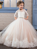 Blumenmädchenkleider Jewel Neck Lace Lange Ärmel Bodenlange Prinzessin Silhouette Bestickte formelle Kinder Festzugskleider