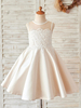 Blumenmädchenkleider Jewel Neck Lace Ärmellose knielange Princess Silhouette Kids Partykleider