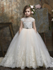 Blumenmädchenkleider Jewel Neck Lace Short Sleeves Bodenlange Princess Silhouette Bestickte formelle Kinder-Festzugskleider