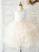 Blumenmädchenkleider Jewel Neck Multi-Layer Lace Mieder Kids Social Party Kleider