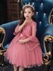 Blumenmädchenkleider Jewel Neck Polyester Baumwolle 3/4 Länge Ärmel Knielange Prinzessin Silhouette Blumen Formelle Kinder Festzug Kleider