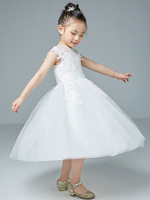 Blumenmädchenkleider Jewel Neck Polyester Baumwolle Ärmellos Knielang Prinzessin Silhouette Bestickt Kinder Social Party Kleider