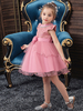 Blumenmädchenkleider Jewel Neck Polyester Baumwolle Ärmellos Knielang Prinzessin Silhouette Perlen Kinder Partykleider