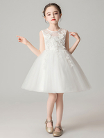 Blumenmädchenkleider Jewel Neck Sleeveless Bows Kinder Social Party Kleider
