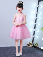 Blumenmädchenkleider Jewel Neck Sleeveless LaceEmbroidered Knielangen Social Kids Party Kleider