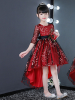 Blumenmädchenkleider Jewel Neck Tüll Halbarm Knielangen Prinzessin Silhouette Bögen Formelle Kinder Festzug Kleider
