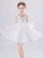Blumenmädchenkleider Jewel Neck Tulle Ärmellose Short Princess Kids Social Party Kleider