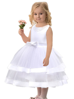 Blumenmädchenkleider Jewel Neck Tulle Sleeveless Tee Länge Prinzessin Silhouette Bows Kids Social Party Kleider