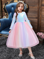 Blumenmädchenkleider Juwelenhals Polyester Baumwolle Lange Ärmel Knöchellange A-Linie Pailletten Kinder Rosa Social Party Kleider