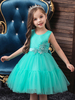 Blumenmädchenkleider Juwelenhals Polyester Ärmellose knielange Prinzessin Silhouette Bögen Kinder Partykleider