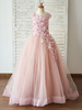 Blumenmädchenkleider Juwelenhals Tüll Ärmellose bodenlange Prinzessin Silhouette Perlen Kinder Partykleider