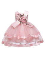 Blumenmädchenkleider Juwelenhals Tüll Ärmellose knielange Ballkleidschleifen Kinder Partykleider