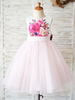Blumenmädchenkleider Juwelenhals Tüll Ärmelloses Blumenmieder Knielange Prinzessin Silhouette Bögen Kinder Partykleider