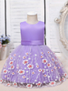 Blumenmädchenkleider Lila Jewel Neck Polyester Polyester Baumwolle Tüll Ärmellos Knielang A-Linie Bestickte Kinder Partykleider