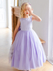 Blumenmädchenkleider Lila Jewel Neck Ärmellos Polyester Tüll Perlen Kinder Gesellschaftsparty Kleider