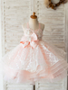 Blumenmädchenkleider mit Schärpe Rosa ärmellose rückenfreie knielange Tüll-Kinderpartykleider