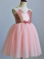 Blumenmädchenkleider Pailletten Juwelenhals Ärmellose Kinder Partykleider Bogen Tutu Kleid