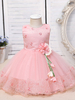 Blumenmädchenkleider Rosa Jewel Neck Ärmellos Polyester Baumwolle Tüll Blumen Kinder Partykleider