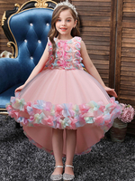 Blumenmädchenkleider Rosa Jewel Neck Ärmellose Schleifen Blumen Tüll Polyester Baumwolle Formelle Kinder Festzug Kleider