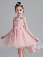 Blumenmädchenkleider Rosa Jewel Neck Ärmellose Spitze Tüll Polyester Bestickte Kinder Partykleider