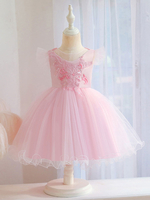 Blumenmädchenkleider Rosa Juwelenhals Ärmellose bestickte Kinderpartykleider