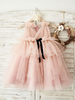 Blumenmädchenkleider Rosa V-Ausschnitt Sleeveless wulstiger Kinder Partykleider