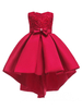 Blumenmädchenkleider Rot Satin Asymmetrisch A Line Bow Sash Lace Beaded Kids Abendkleid
