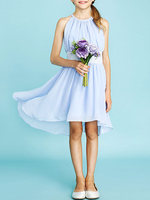 Blumenmädchenkleider Sky Blue Jewel Neck Chiffon Ärmellose Short A Line Plissee Kinder Partykleider