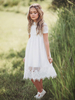 Blumenmädchenkleider Tüll Jewel Neck Kurzarm Knielang A Line Kids Party Dresses