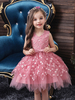 Blumenmädchenkleider V-Ausschnitt Tüll Ärmellos Knielang Prinzessin Silhouette Blumen Kinder Social Party Kleider