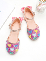 Blumenmädchenschuhe Rosa Paillettenbögen Partyschuhe für Kinder