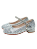 Blumenmädchenschuhe Silber PU Leder Pailletten Party Schuhe Für Kinder