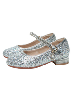 Blumenmädchenschuhe Silber PU Leder Pailletten Party Schuhe Für Kinder
