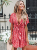 Blumensommerkleid verknotet Kurzarm Damen Sommerkleid