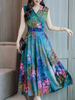 Blumige Maxikleider Chiffon Ärmelloses Swingkleid mit V-Ausschnitt