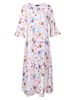Blumige Maxikleider Glockenärmel Juwelenhals Baumwollmischung Sommerkleid