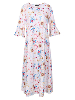 Blumige Maxikleider Glockenärmel Juwelenhals Baumwollmischung Sommerkleid