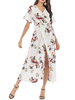 Blumige Maxikleider Kurzarm Weißes Chiffon-Wickelkleid mit Chiffon-Split