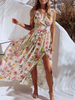 Blumige Maxikleider Ärmelloses Sommerkleid mit geteiltem Chiffon und V-Ausschnitt