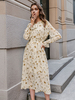 Blumiges langes Kleid Langarm bedrucktes Maxikleid