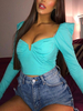Bluse für Frauen Aqua Polyester Sweetheart Neck Layered Casual Plissee Paspelierung Langarm Casual T-Shirt