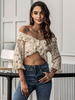 Bluse für Frauen Beige Polyester Bateau Neck High Low Design Lässig bedruckte Rüschen Mittellange Ärmel Sexy Tops