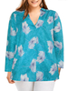 Bluse für Frauen Blau Polyester V-Ausschnitt Lässig Blumendruck Langarm Tops