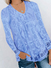 Bluse für Frauen Blau V-Ausschnitt Lässig Langarm Aushöhlen Polyester Tops
