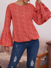 Bluse für Frauen Burgunder Polyester V-Ausschnitt Lässig bedruckte Langarm Tops