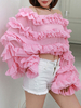 Bluse für Frauen Chiffon aus der Schulter Langarm Rüschen Tops