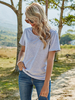 Bluse für Frauen Jewel Neck Kurzarm Hellgraue Spitze Polyester Sommer T-Shirt