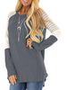 Bluse für Frauen Juwel Hals lange Ärmel grau Polyester Farbblock übergroße Paspel T-Shirt