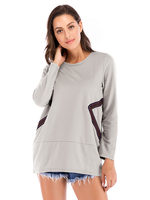 Bluse für Frauen Juwel Hals lange Ärmel hellgrau geometrische übergroße Baumwolle T-Shirt